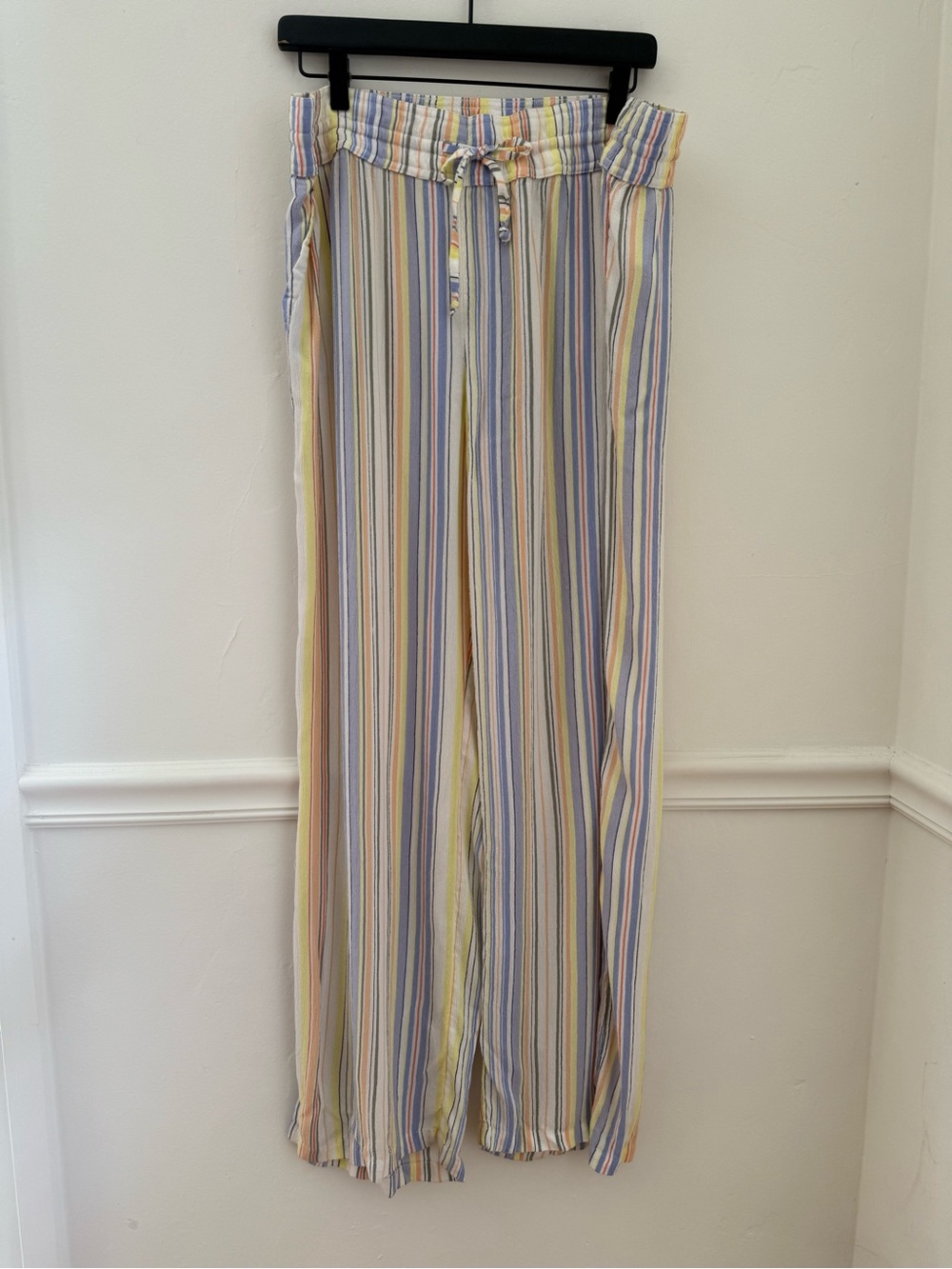 prAna Fernie Beach Pants Pastel Rainbow Multi-Stripe Boho Wide Leg Sz XL